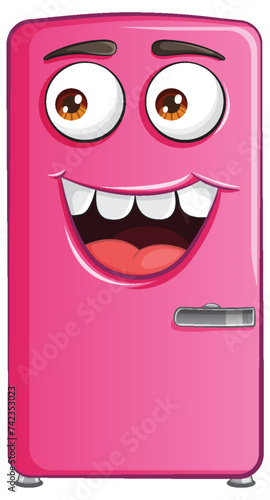 Vector illustration of a cheerful pink fridge