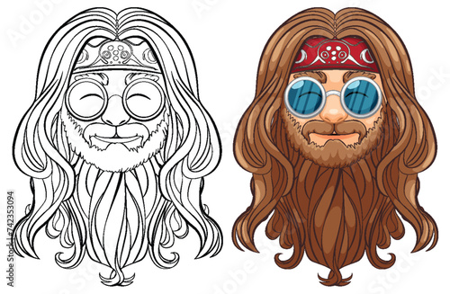Vector illustration of a man with long hair and sunglasses.