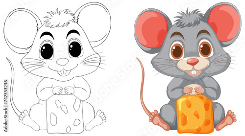 Colorful and outlined mice holding cheese blocks