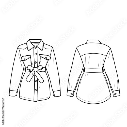 Belted trench coat woman, outerwear jackets technical fashion illustration