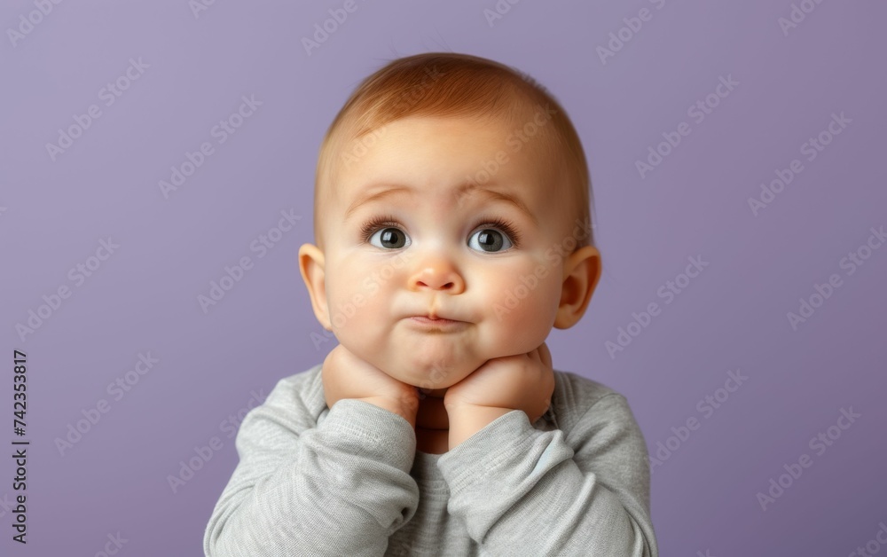 A multiracial baby with a look of surprise on his face A multiracial baby with a look of surprise on his face