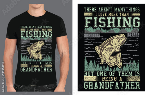 Fish catching T shirt design vector .
