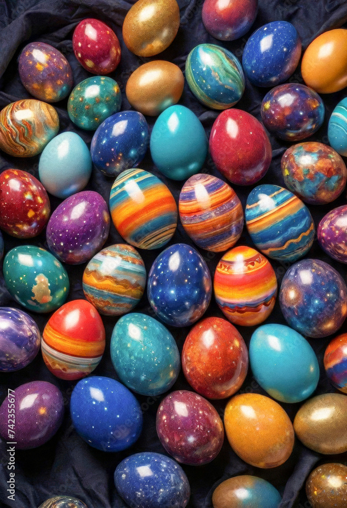 Fototapeta premium Stunningly painted space-inspired Easter eggs, minimalist photo