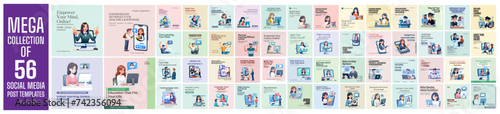 Mega collection of 56 social media post design template. used for online course advertising