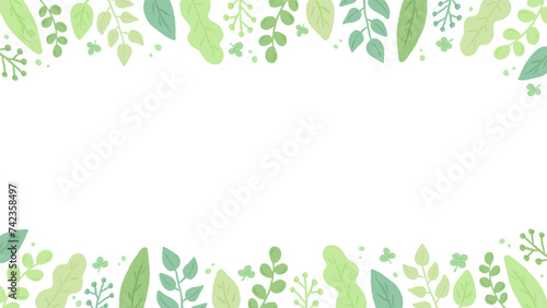 Refreshing leaf frame background, stylish hand-drawn illustration / 爽やかな葉っぱのフレーム背景、おしゃれな手描きイラスト