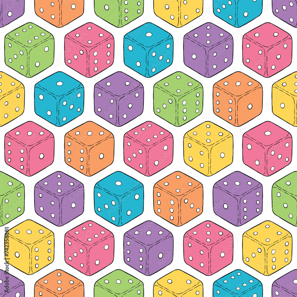 Dice doodle seamless pattern. Vector repeat pattern illustration. Dice doodle seamless pattern. Vector repeat pattern illustration.
