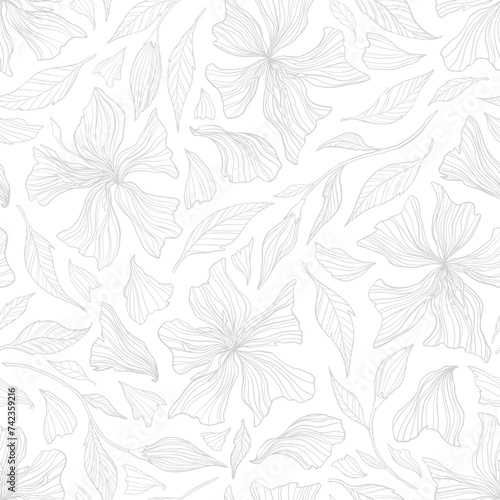 Abstract hand drawn Hibiscus floral seamless pattern. Vector repeat pattern illustration.