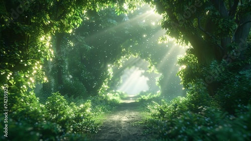 Enchanted Forest Pathway with Mystical Fireflies