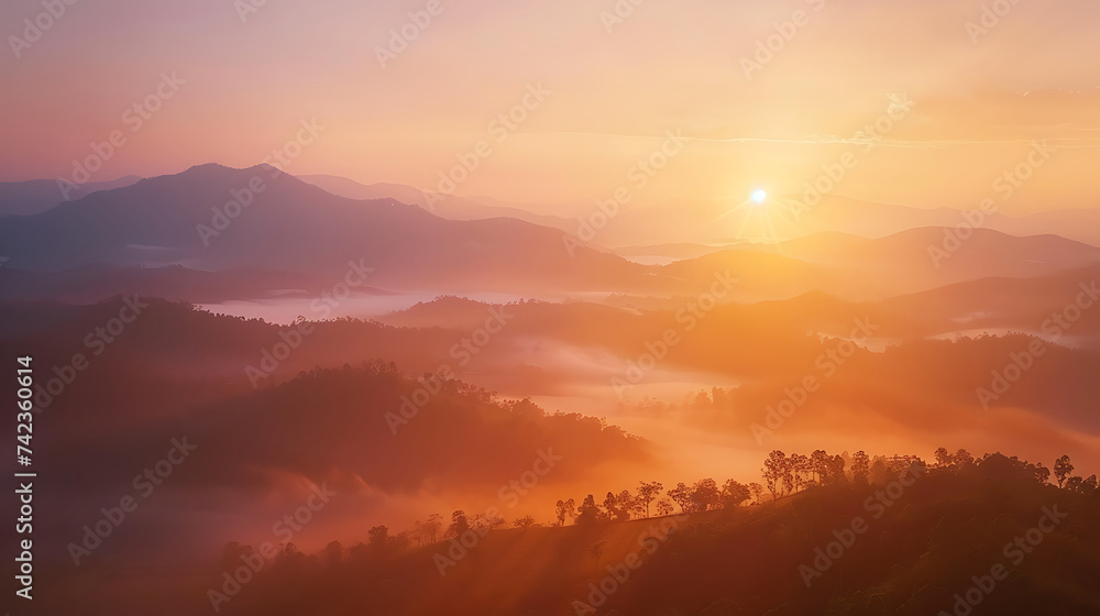 Fog over the Doi Inthanon mountain, Chiang Mai Thailand. The highest peak of Thailand. Generative AI illustration 