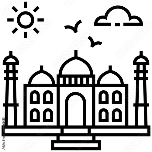 Taj mahal architecture line icon vector 