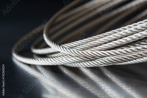 Steel wire rope cable on metal surface