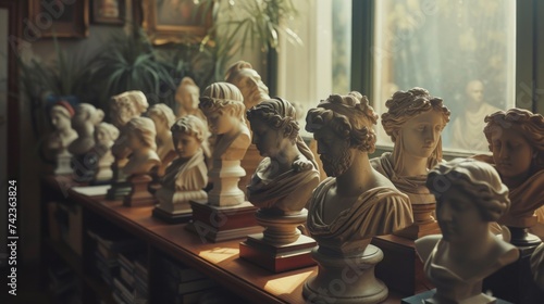 Collection of antique statues in the museum's storeroom