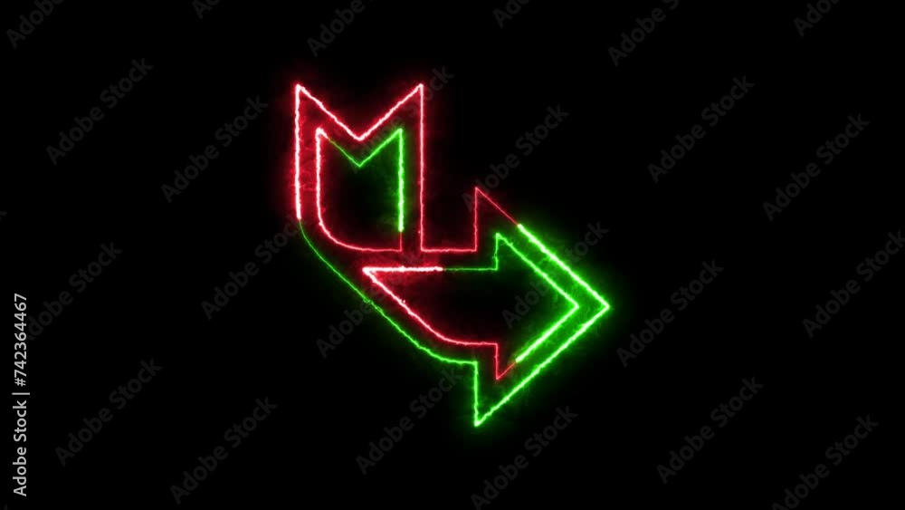 Arrow side icon neon fire green red color animation in black background Arrow side icon neon fire green red color animation in black background