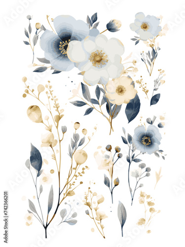 Watercolor style flower material, wedding, marriage, postcard, decoration, flower, plant,