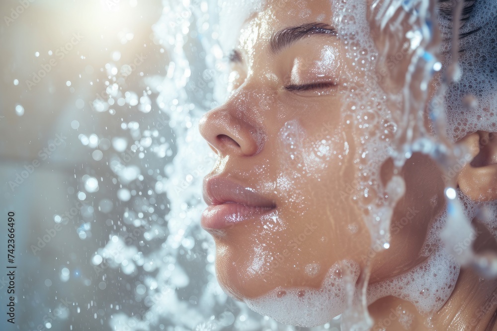 portrait of a woman washing their face portrait of a woman washing their face
