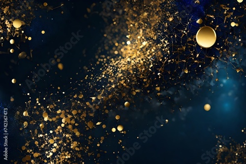 bstract background with Dark blue and gold particle photo