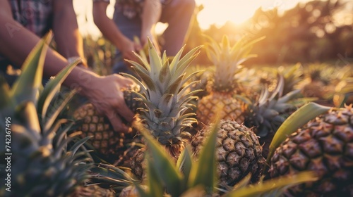 Farmers harvest pineapples on a pineapple farm. photo