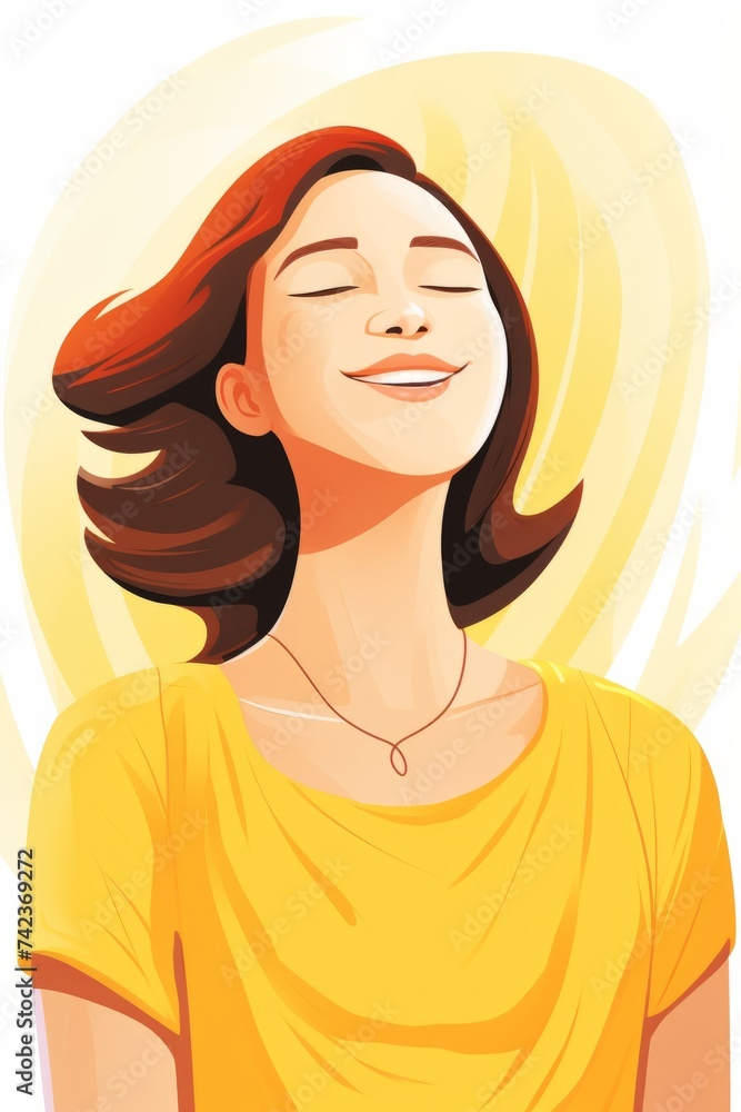 A drawing of a woman with her eyes closed, wearing a serene smile A drawing of a woman with her eyes closed, wearing a serene smile