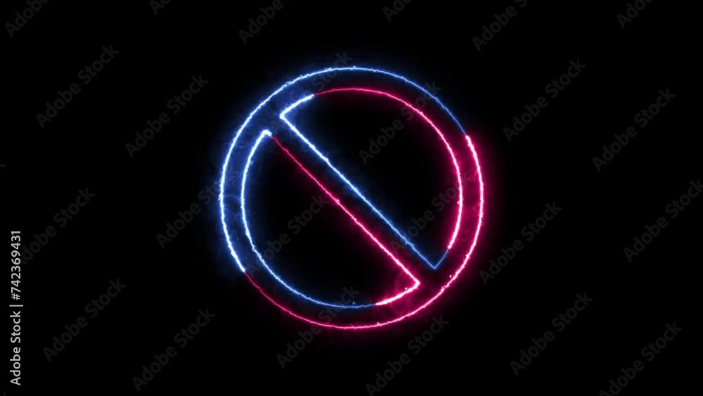 Backslash circle icon neon fire blue pink color animation black background Backslash circle icon neon fire blue pink color animation black background