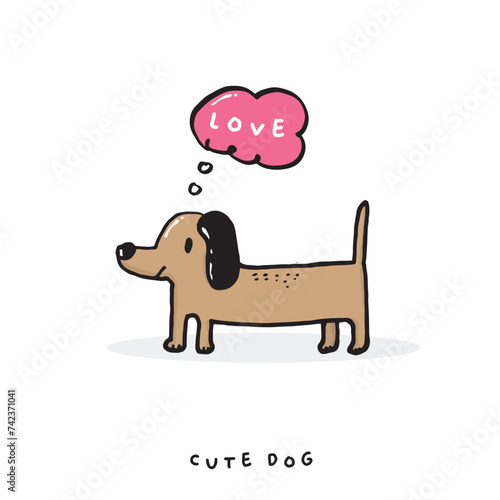 Cute dog hand drawing doodle, Cartoon happy dachshund, Flat vector illustration for prints, clothing, packaging and postcards, cute dog vector, cute animal