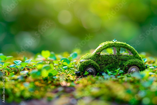 Ecological green energy for cars, background with green herbals 