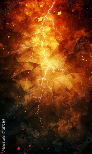 A fierce abstract wallpaper with crackling lightning and a fiery geometric backdrop.