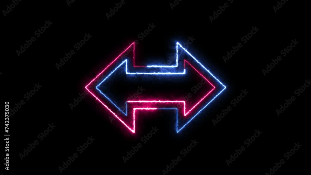 Both Directional icon neon fire blue pink color animation black background Both Directional icon neon fire blue pink color animation black background