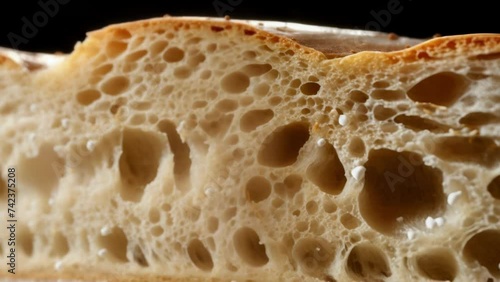 A crosssection of a sourdough starter, showcasing the abundance of microscopic bacteria and yeast colonies responsible for fermentation in bread making. photo