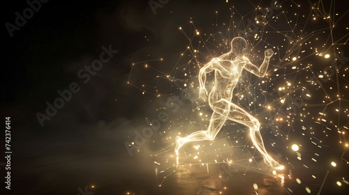 Countless glowing particles make up a runner