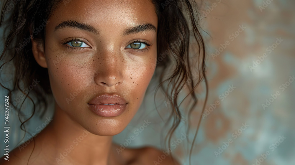 Radiant Beauty: Close-up of a Woman with Freckles Radiant Beauty: Close-up of a Woman with Freckles