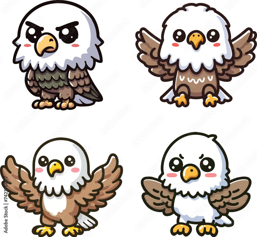 Obraz premium set collection cute chibi mascot eagle vector