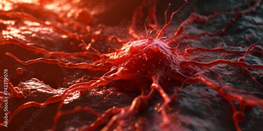 Horrible Red Cancer Cells Disease Spreading on an Organ inside Human ...