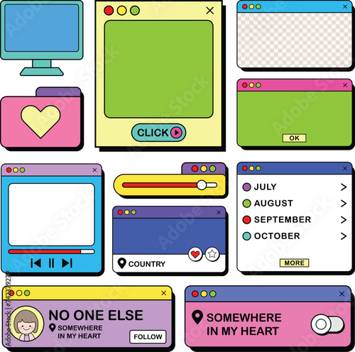 NeoBrutalism retro simply UI tab window elements collection design vector illustration