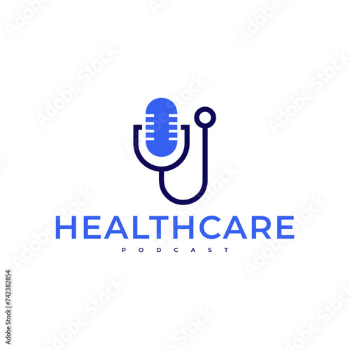 HEALTHCARE PODCAST MICROPHONE MEDICAL LOGO VECTOR ICON ILLUSTRATION