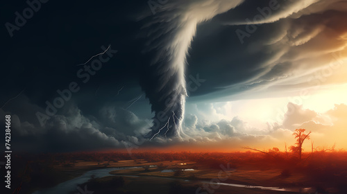 Tornado in sky and landscape