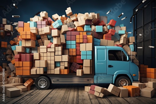puzzle of packages fitting perfectly in truck with a Tetris-like masterstroke. photo