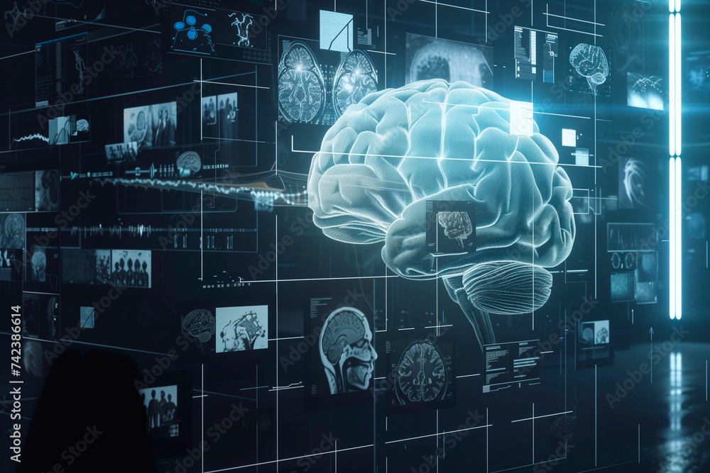 Human brain and electronic screen on display Healthcare with Advanced Human brain and electronic screen on display Healthcare with Advanced