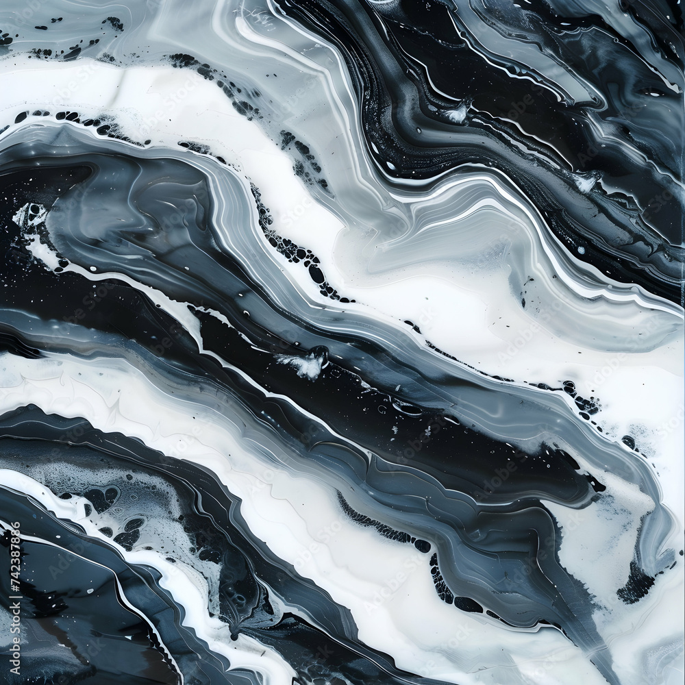 Black and white waves on gray fusion of colors. Fluid Art. Abstract marble background or texture Black and white waves on gray fusion of colors. Fluid Art. Abstract marble background or texture