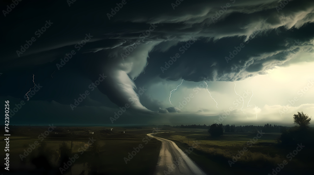 Tornado in sky and landscape