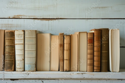 Stock of books on minimalistic background or stock of books for world book day background, copy space - generative ai