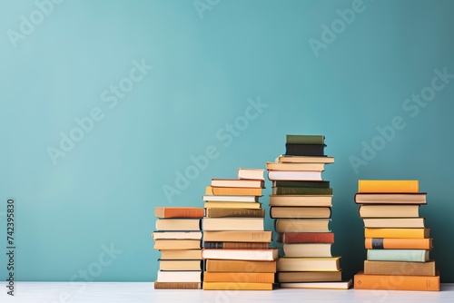 Stock of books on minimalistic background or stock of books for world book day background  copy space - generative ai