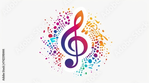 Colorful spots around the treble clef on a white background photo