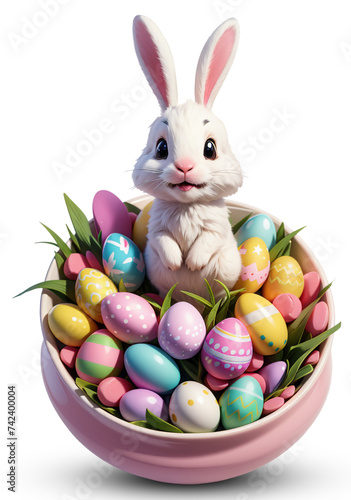 easter bunny with easter eggs PNG transparent background