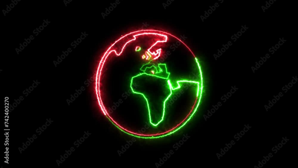 Europe the Middle East and Africa icon neon fire green red color animation in black background Europe the Middle East and Africa icon neon fire green red color animation in black background