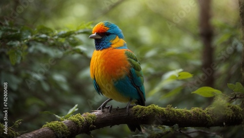 Multicolored bird in the forest