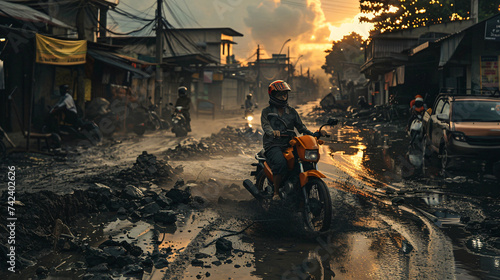 Dirty road in Jakarta, Indonesia.