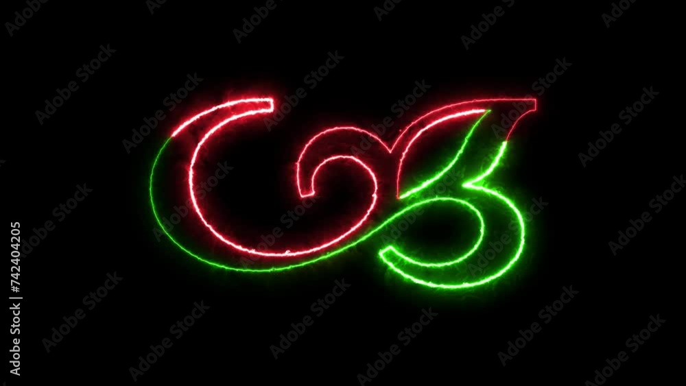 Fleuron icon neon fire green red color animation in black background Fleuron icon neon fire green red color animation in black background