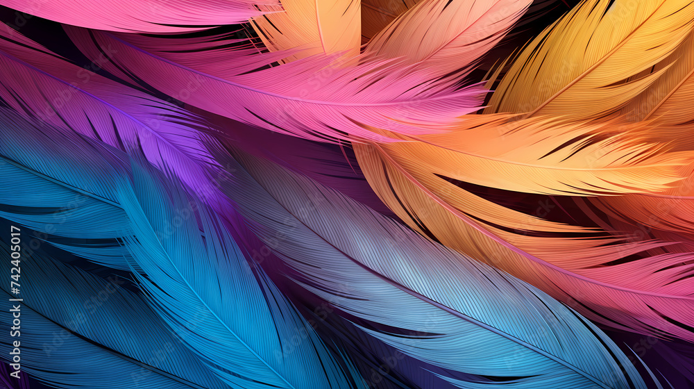 Fototapeta premium Multicolor feather background, feather texture