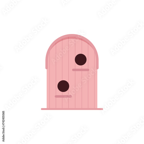 Wooden birdhouse with two holes. Pink house for birds with a round roof. Bird house, feeder, nesting area. Vector in flat style isolated on white background, eps 10.