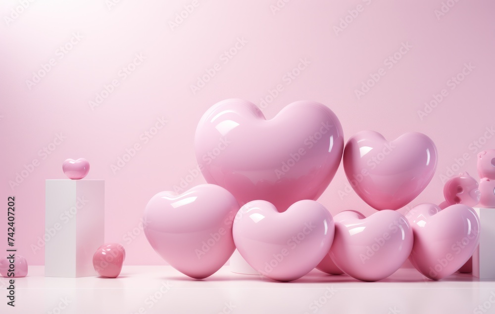 many pink hearts with background on wall